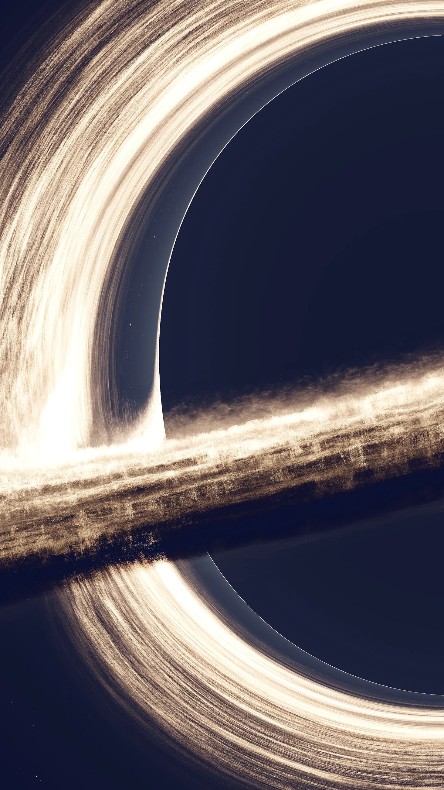 A black hole wrapped in a swirling disc of orange light against a midnight sky.